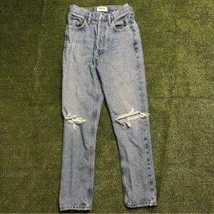 AGOLDE straight rise crop jeans distressed size 24 blue wash